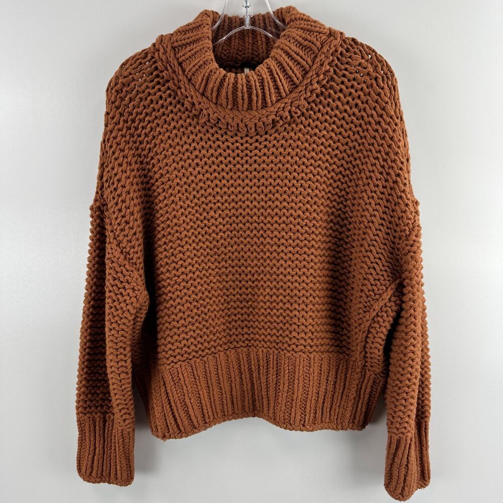 Free People My Only Sunshine Chunky Knit Burnt Orange Sweater Small READ!